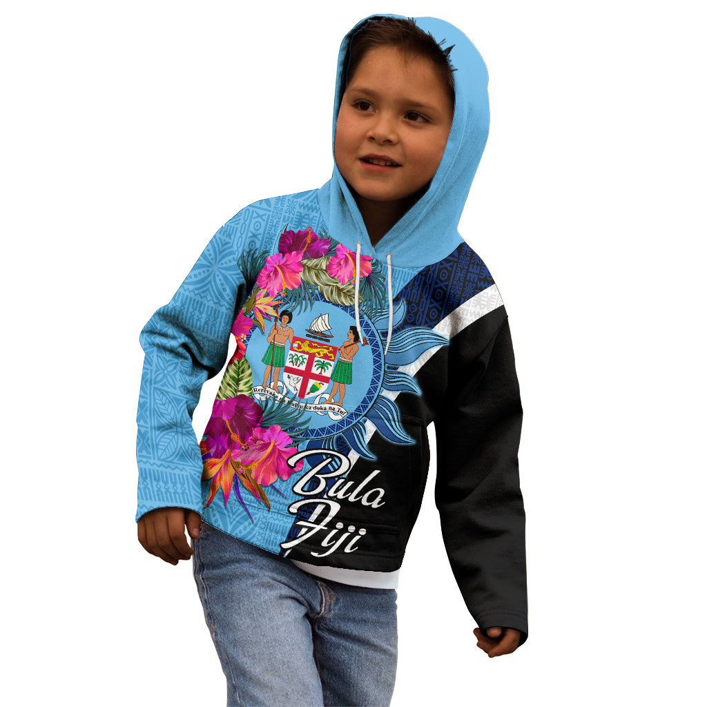 Bula Fiji Vintage Fijian Masi Pattern Kid Hoodie Blue Unique LT9 - Polynesian Pride