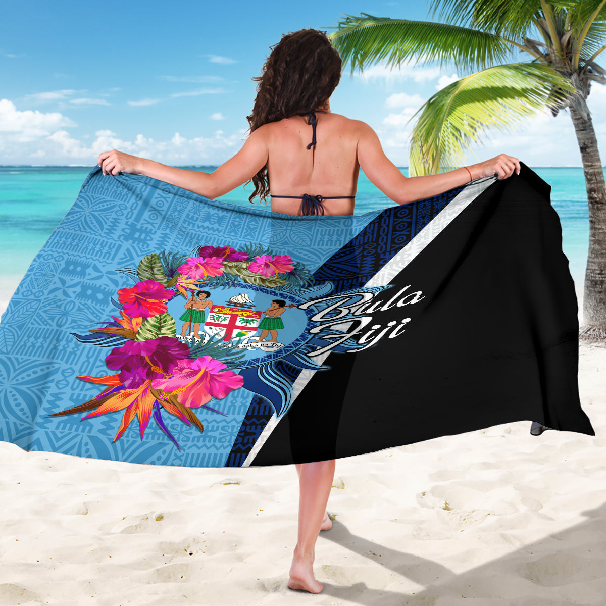 Bula Fiji Vintage Fijian Masi Pattern Sarong Blue Unique LT9 - Polynesian Pride