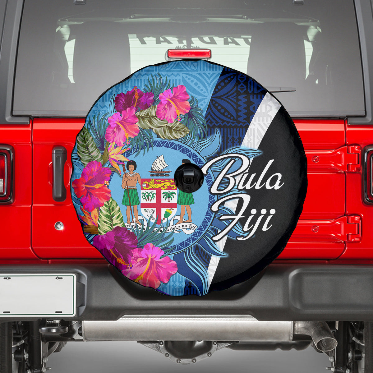 Bula Fiji Vintage Fijian Masi Pattern Spare Tire Cover Blue Unique LT9 - Polynesian Pride