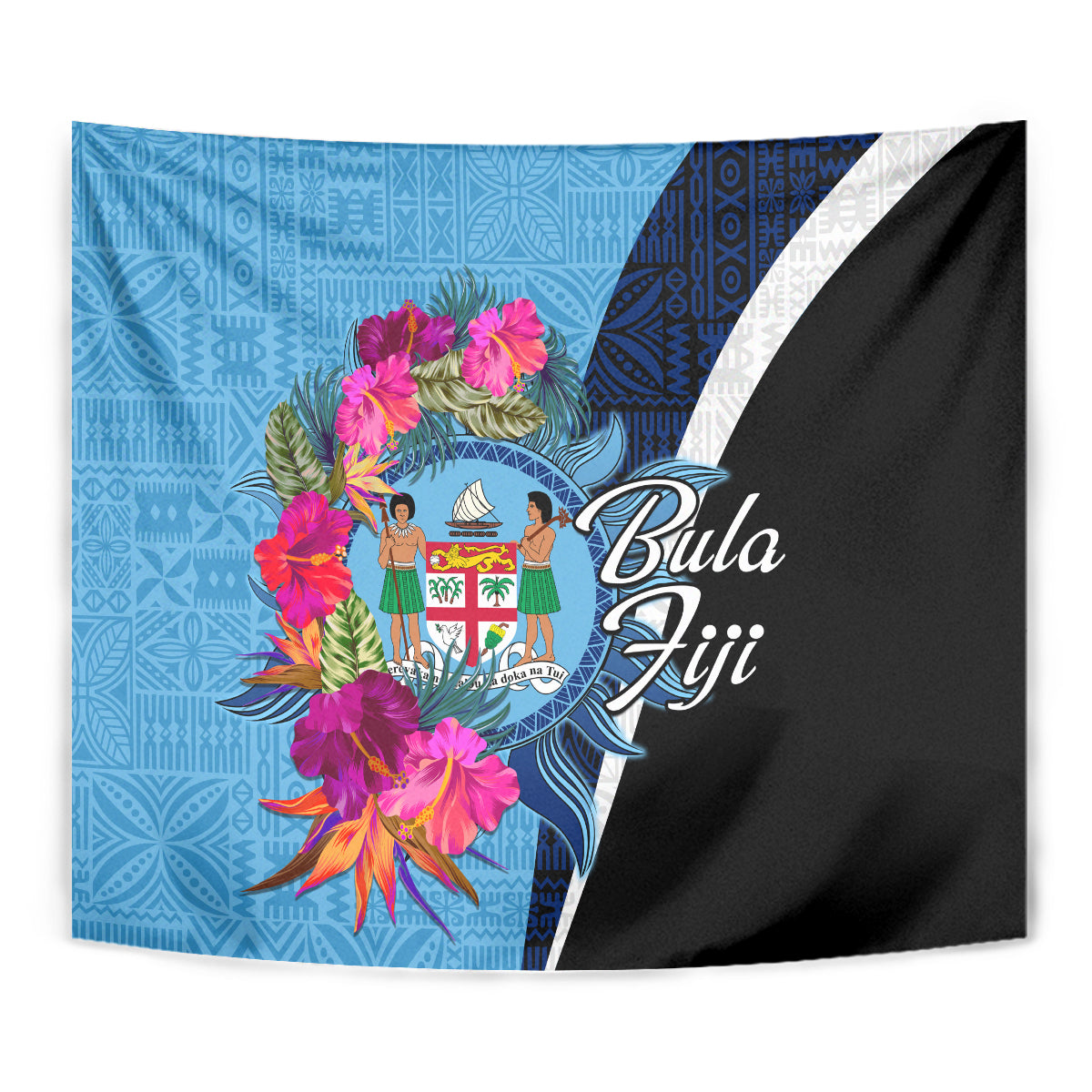 Bula Fiji Vintage Fijian Masi Pattern Tapestry Blue Unique LT9 - Polynesian Pride