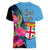Bula Fiji Vintage Fijian Masi Pattern Women V Neck T Shirt Blue Unique LT9 - Polynesian Pride