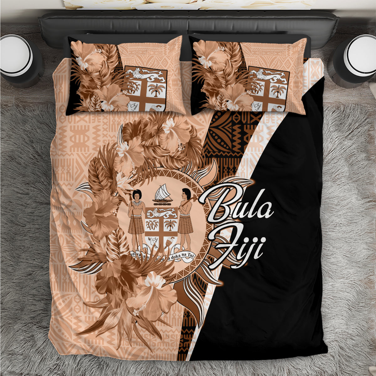 Bula Fiji Vintage Fijian Masi Pattern Bedding Set Peach Fuzz Unique LT9 Peach Fuzz - Polynesian Pride