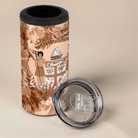 Bula Fiji Vintage Fijian Masi Pattern 4 in 1 Can Cooler Tumbler Peach Fuzz Unique