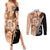 Bula Fiji Vintage Fijian Masi Pattern Couples Matching Summer Maxi Dress and Long Sleeve Button Shirt Peach Fuzz Unique LT9 Peach Fuzz - Polynesian Pride
