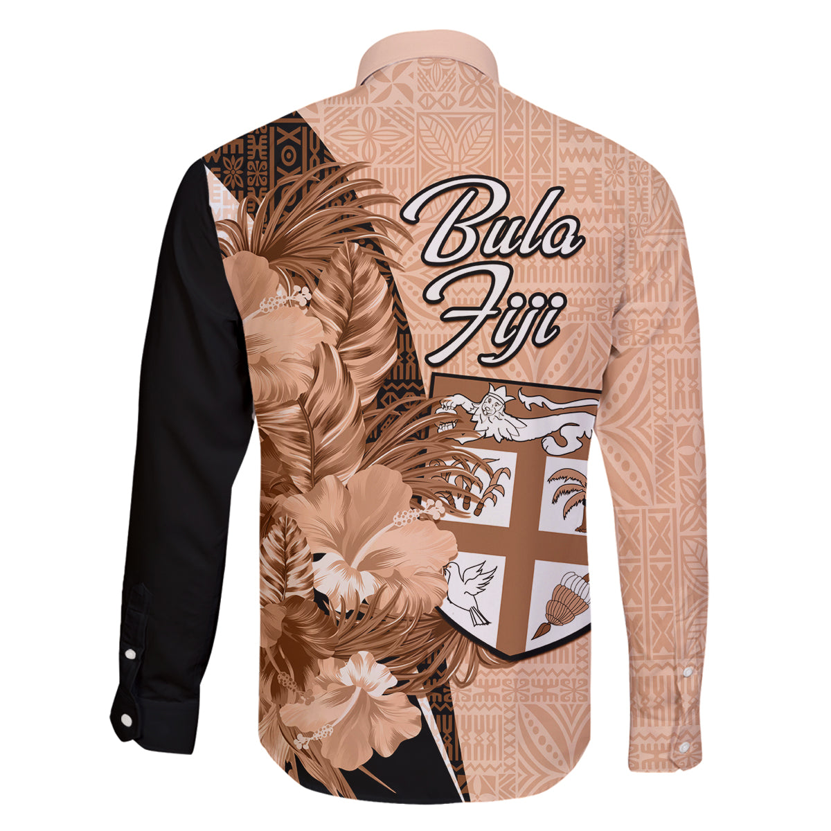 Bula Fiji Vintage Fijian Masi Pattern Family Matching Off Shoulder Short Dress and Hawaiian Shirt Peach Fuzz Unique LT9 - Polynesian Pride