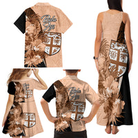 Bula Fiji Vintage Fijian Masi Pattern Family Matching Tank Maxi Dress and Hawaiian Shirt Peach Fuzz Unique LT9 - Polynesian Pride