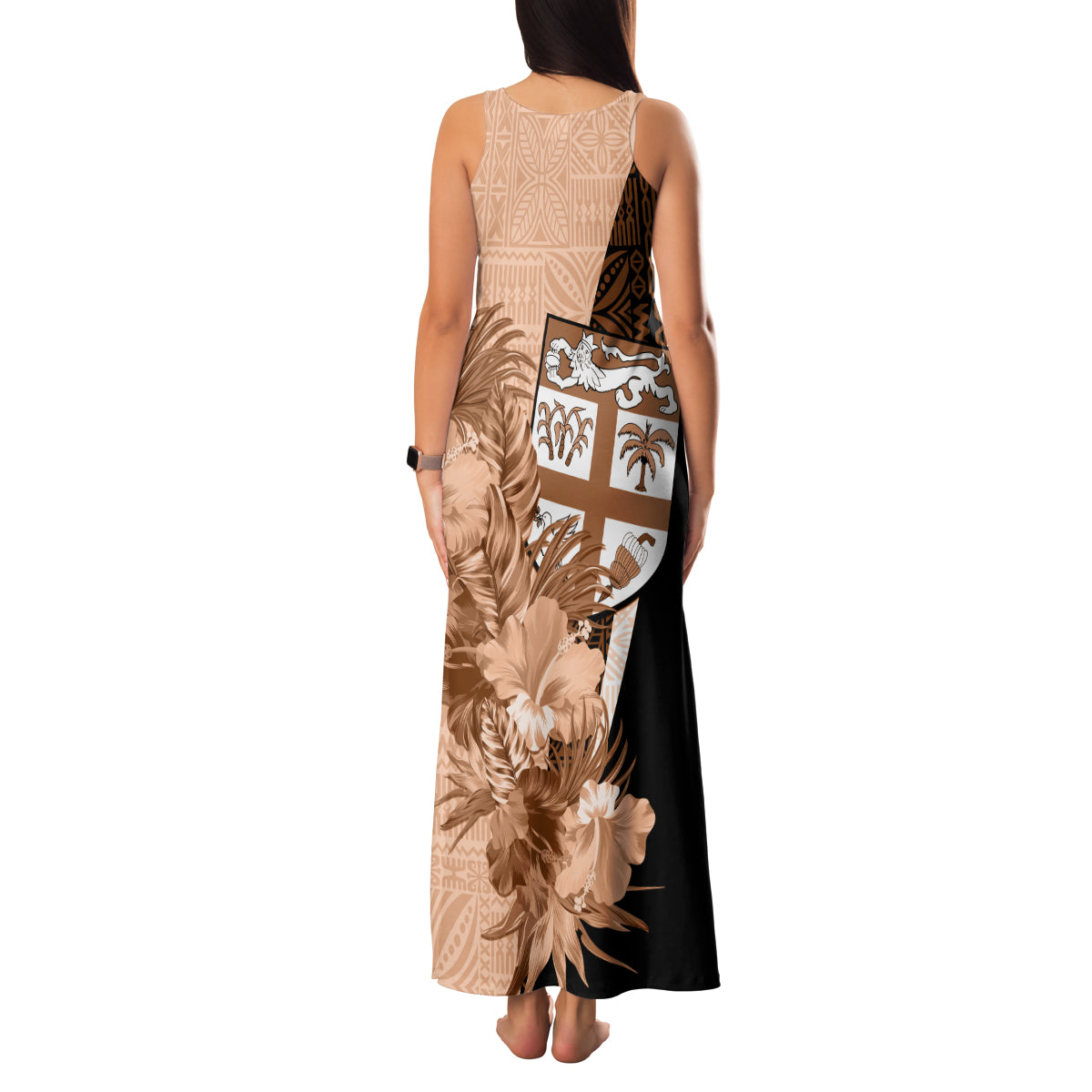 Bula Fiji Vintage Fijian Masi Pattern Family Matching Tank Maxi Dress and Hawaiian Shirt Peach Fuzz Unique LT9 - Polynesian Pride