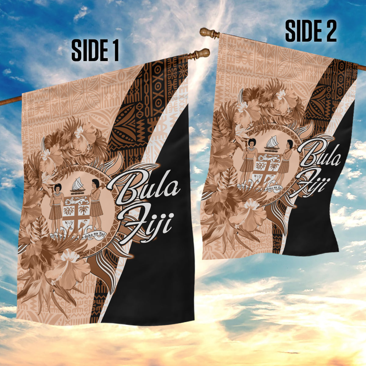 Bula Fiji Vintage Fijian Masi Pattern Garden Flag Peach Fuzz Unique LT9 - Polynesian Pride