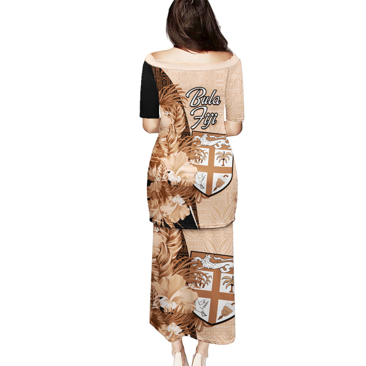 Bula Fiji Vintage Fijian Masi Pattern Puletasi Peach Fuzz Unique LT9 - Polynesian Pride