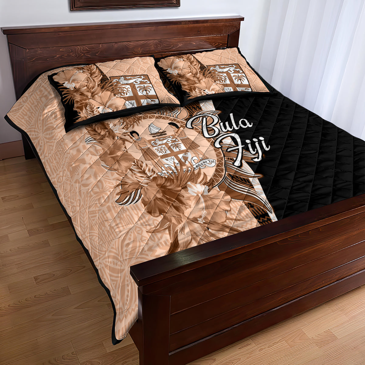 Bula Fiji Vintage Fijian Masi Pattern Quilt Bed Set Peach Fuzz Unique LT9 - Polynesian Pride