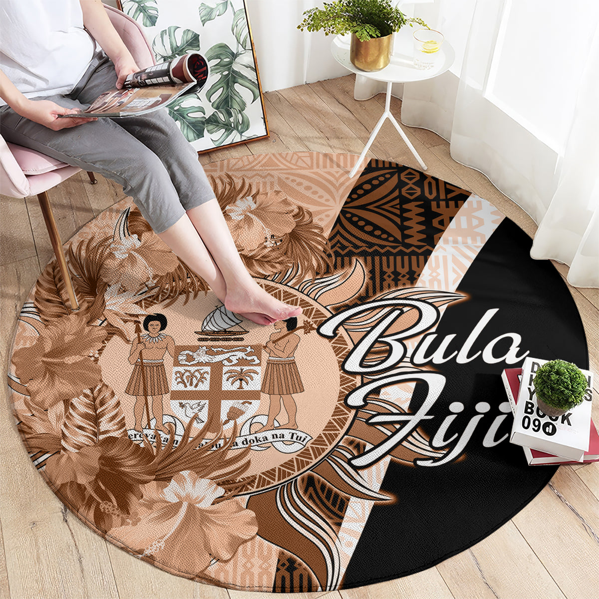 Bula Fiji Vintage Fijian Masi Pattern Round Carpet Peach Fuzz Unique LT9 - Polynesian Pride