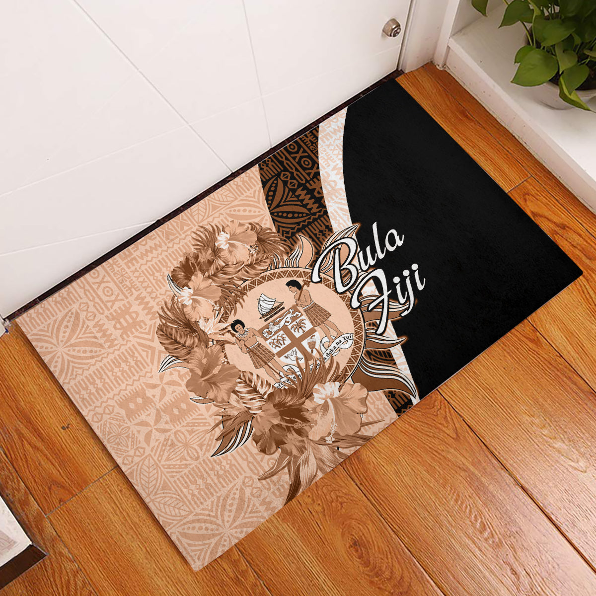 Bula Fiji Vintage Fijian Masi Pattern Rubber Doormat Peach Fuzz Unique LT9 Peach Fuzz - Polynesian Pride