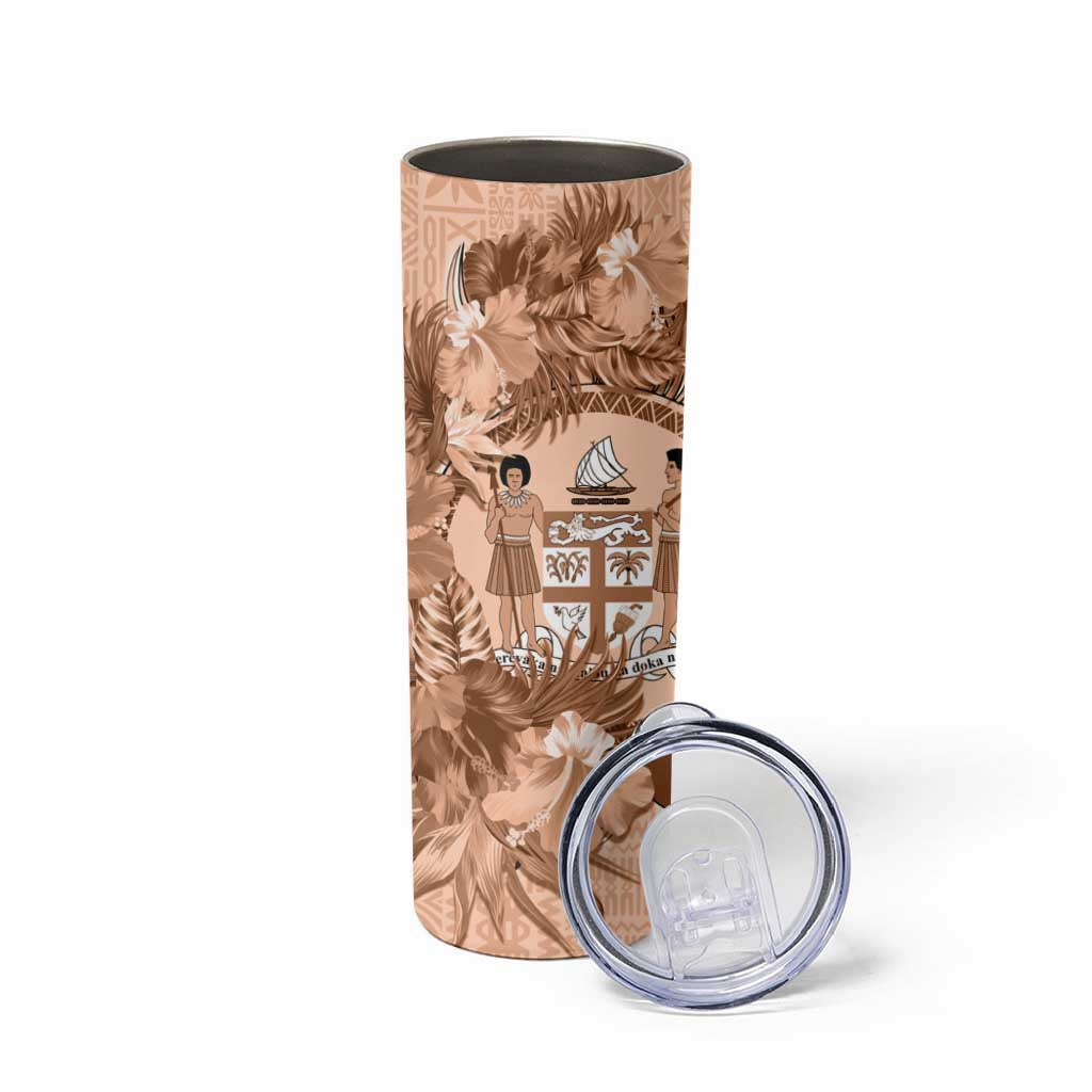 Bula Fiji Vintage Fijian Masi Pattern Skinny Tumbler Peach Fuzz Unique