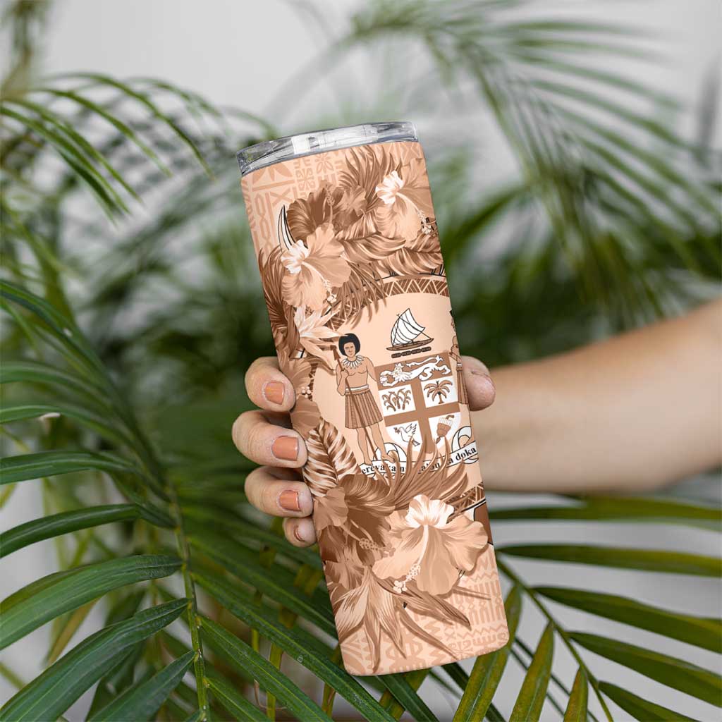 Bula Fiji Vintage Fijian Masi Pattern Skinny Tumbler Peach Fuzz Unique