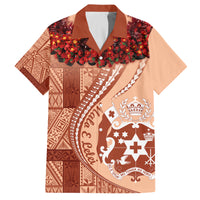 Vintage Tonga Kahoa Heilala Flower Family Matching Summer Maxi Dress and Hawaiian Shirt LT9 Dad's Shirt - Short Sleeve Peach Fuzz - Polynesian Pride