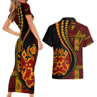 Vintage Tonga Malo E Lelei Ngatu Pattern Couples Matching Short Sleeve Bodycon Dress and Hawaiian Shirt LT9 - Polynesian Pride