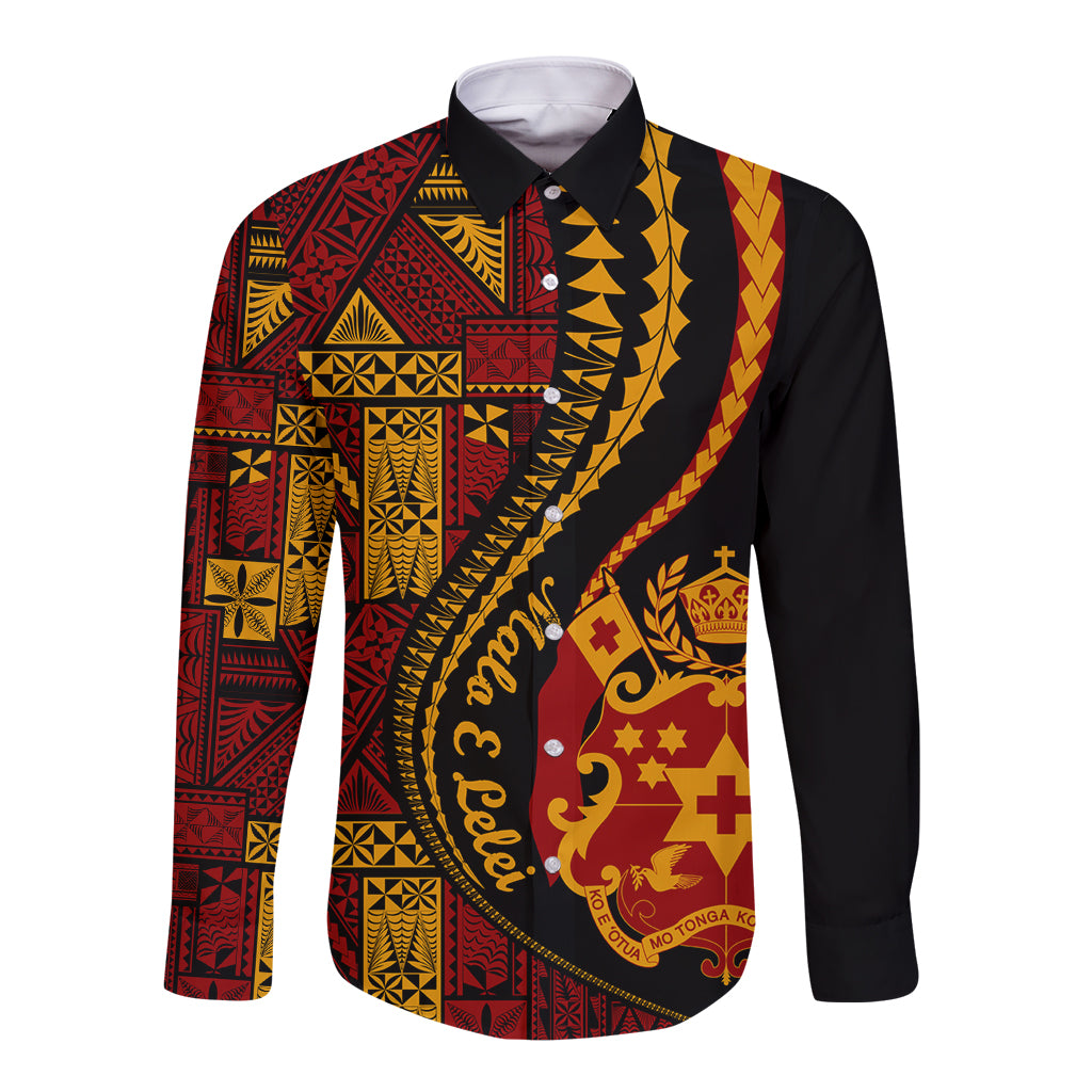 Vintage Tonga Malo E Lelei Ngatu Pattern Long Sleeve Button Shirt LT9 Unisex Red - Polynesian Pride