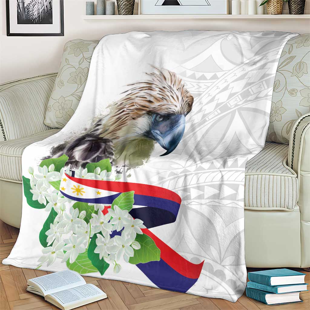 Philippines Eagle and Sampaguita Flowers Blanket Polynesian Pattern