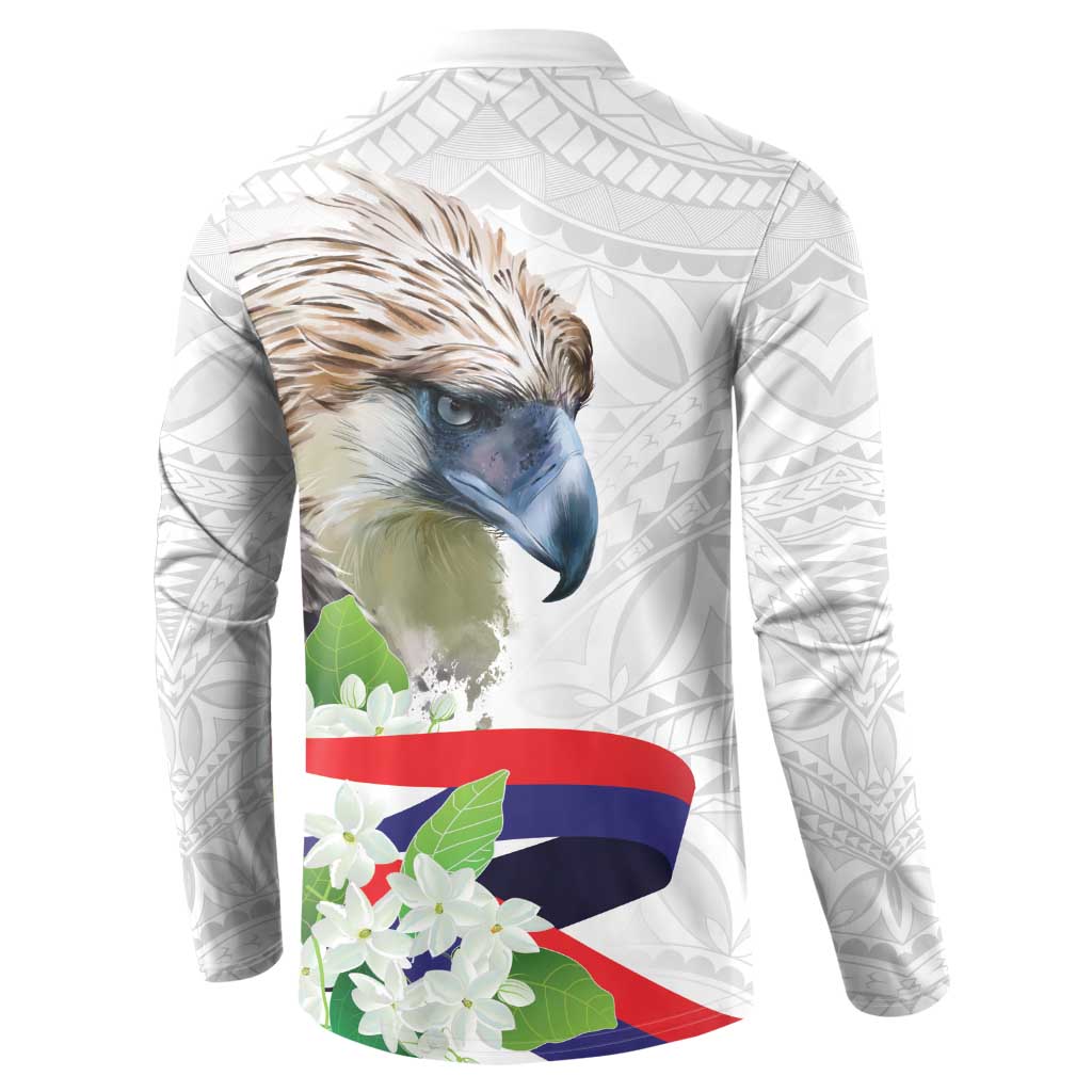 Philippines Eagle and Sampaguita Flowers Button Sweatshirt Polynesian Pattern
