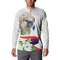 Philippines Eagle and Sampaguita Flowers Button Sweatshirt Polynesian Pattern