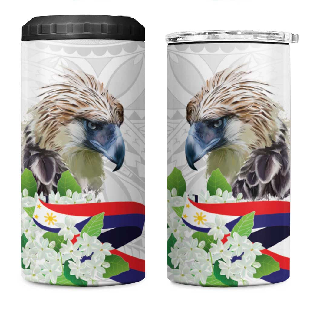 Philippines Eagle and Sampaguita Flowers 4 in 1 Can Cooler Tumbler Polynesian Pattern LT9