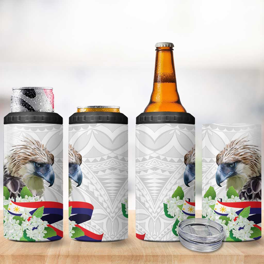 Philippines Eagle and Sampaguita Flowers 4 in 1 Can Cooler Tumbler Polynesian Pattern LT9