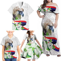 Philippines Eagle and Sampaguita Flowers Family Matching Off Shoulder Maxi Dress and Hawaiian Shirt Polynesian Pattern