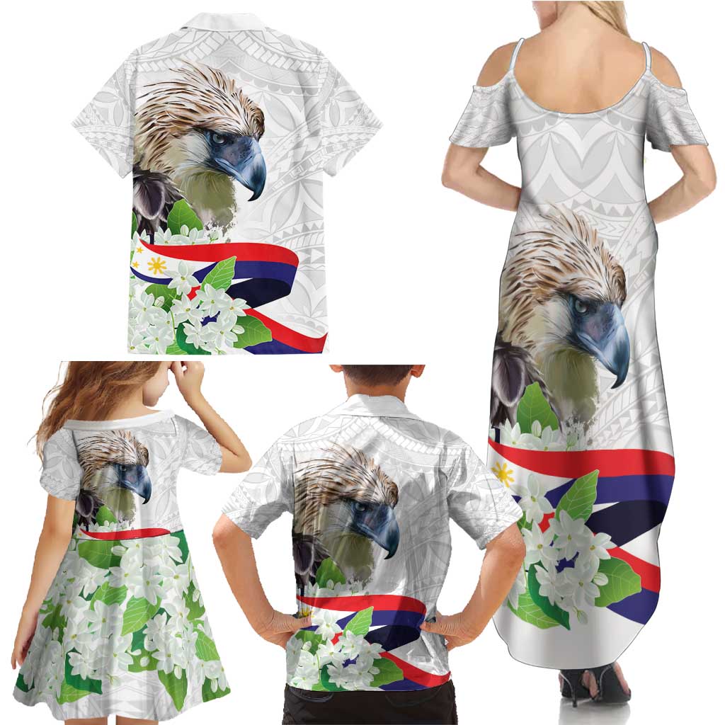 Philippines Eagle and Sampaguita Flowers Family Matching Summer Maxi Dress and Hawaiian Shirt Polynesian Pattern