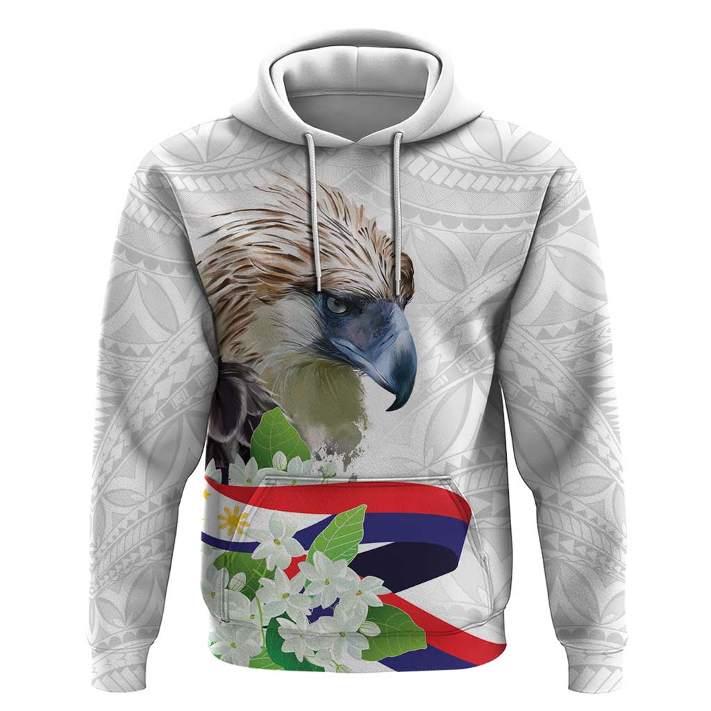 Philippines Eagle and Sampaguita Flowers Hoodie Polynesian Pattern