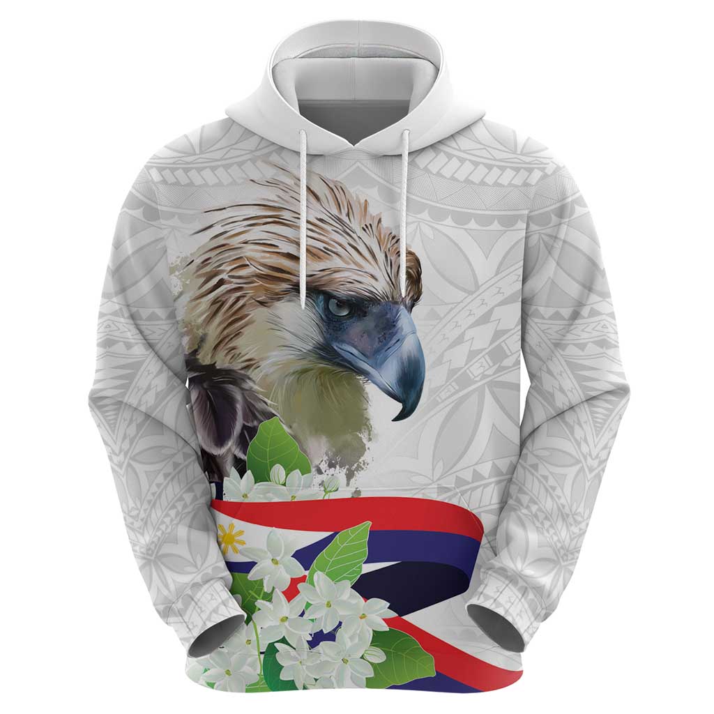 Philippines Eagle and Sampaguita Flowers Hoodie Polynesian Pattern