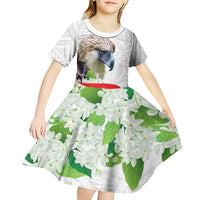 Philippines Eagle and Sampaguita Flowers Kid Short Sleeve Dress Polynesian Pattern