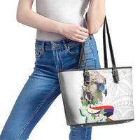Philippines Eagle and Sampaguita Flowers Leather Tote Bag Polynesian Pattern