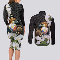 Philippines Eagle with Coat Of Arm Couples Matching Long Sleeve Bodycon Dress and Long Sleeve Button Shirt Simple Sampaguita Jasmine