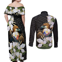 Philippines Eagle with Coat Of Arm Couples Matching Off Shoulder Maxi Dress and Long Sleeve Button Shirt Simple Sampaguita Jasmine