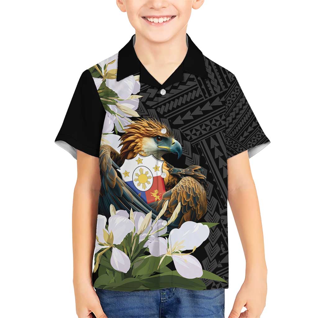 Philippines Eagle with Coat Of Arm Kid Hawaiian Shirt Simple Sampaguita Jasmine