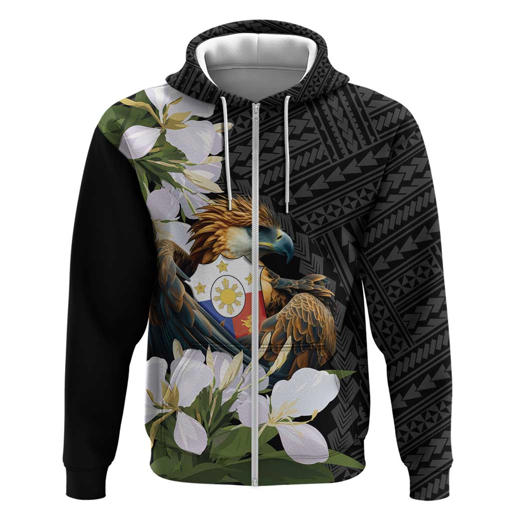 Philippines Eagle with Coat Of Arm Zip Hoodie Simple Sampaguita Jasmine