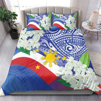 Philippines Flag Bedding Set Sampaguita Jasmine with Polynesian Tribal