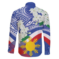 Philippines Flag Family Matching Long Sleeve Bodycon Dress and Hawaiian Shirt Sampaguita Jasmine with Polynesian Tribal