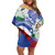 Philippines Flag Off Shoulder Short Dress Sampaguita Jasmine with Polynesian Tribal