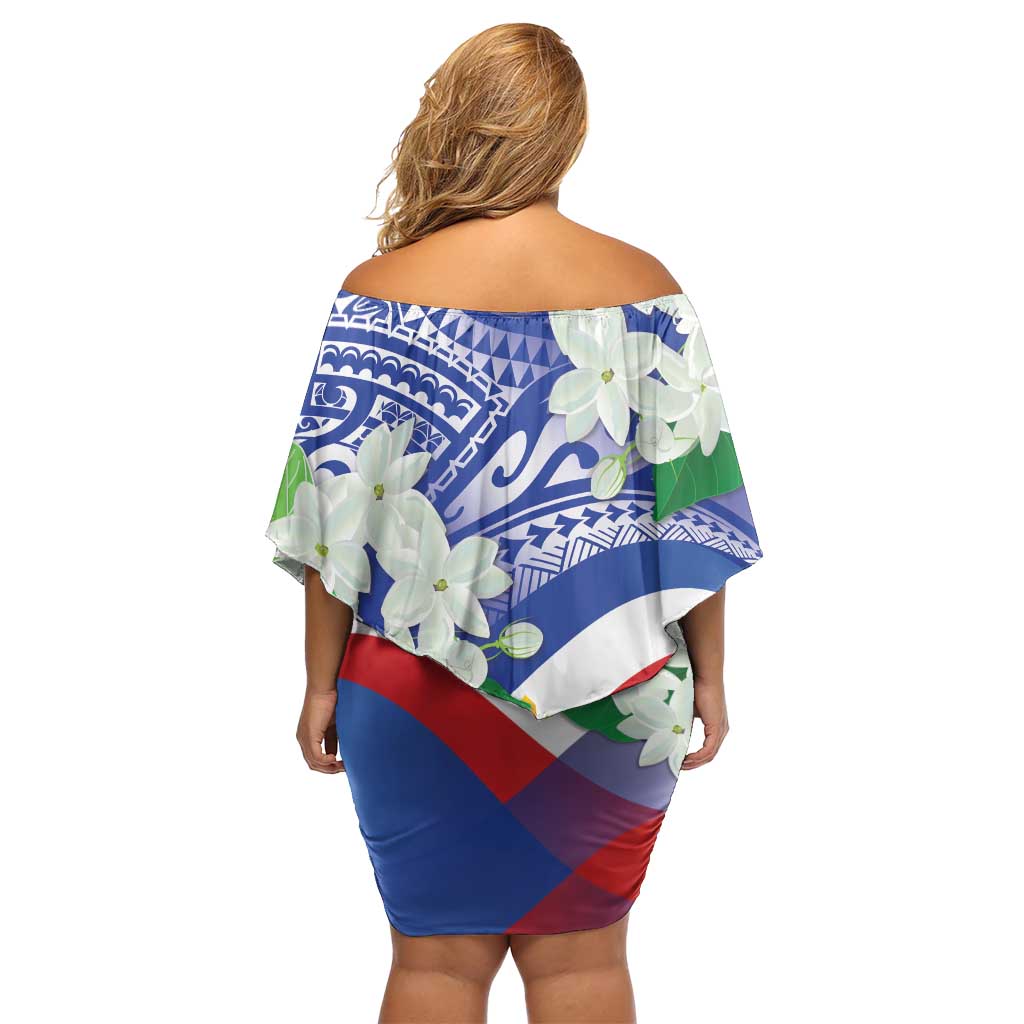 Philippines Flag Off Shoulder Short Dress Sampaguita Jasmine with Polynesian Tribal