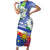 Philippines Flag Short Sleeve Bodycon Dress Sampaguita Jasmine with Polynesian Tribal