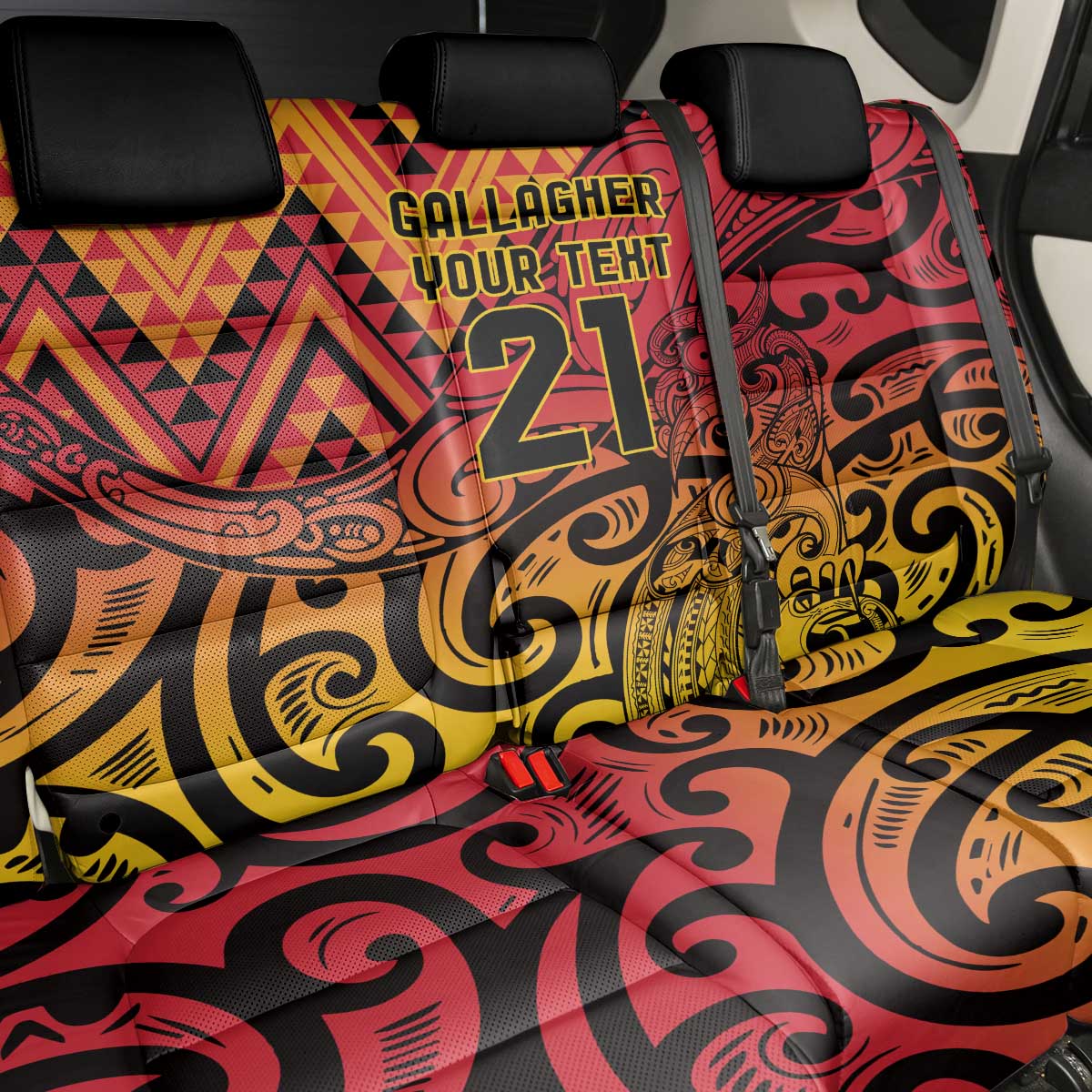 New Zealand Rangatira Custom Back Car Seat Cover Red and Gold Niho Taniwha Maori Tribal
