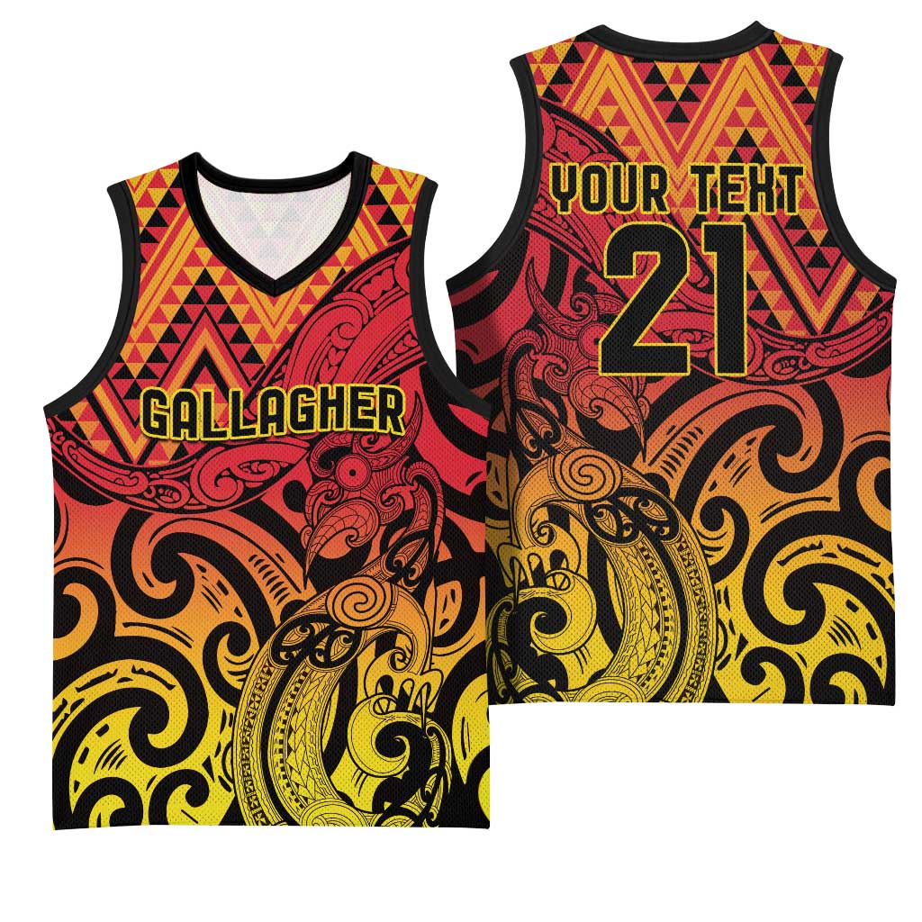 New Zealand Rangatira Custom Basketball Jersey Red and Gold Niho Taniwha Maori Tribal LT9 - Polynesian Pride