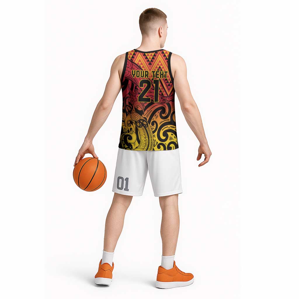 New Zealand Rangatira Custom Basketball Jersey Red and Gold Niho Taniwha Maori Tribal LT9 - Polynesian Pride