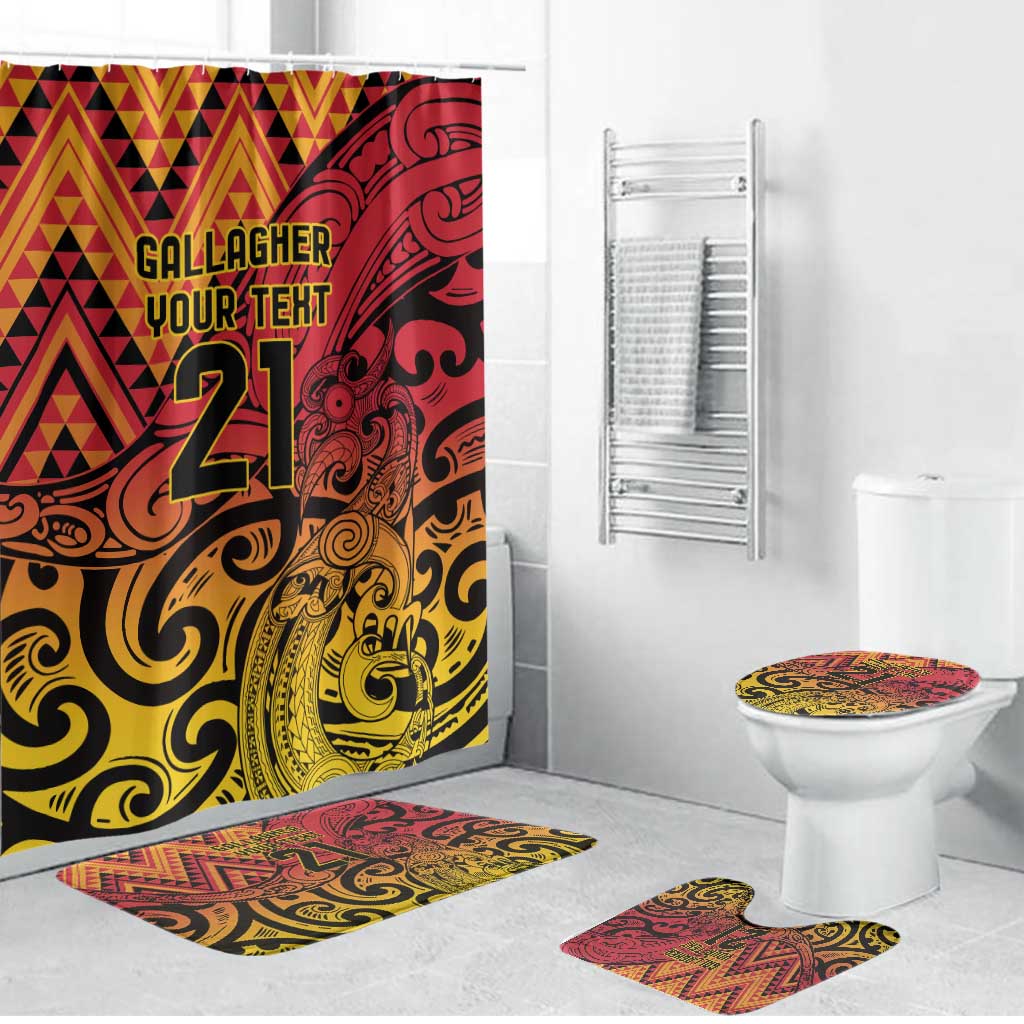 New Zealand Rangatira Custom Bathroom Set Red and Gold Niho Taniwha Maori Tribal - Polynesian Pride