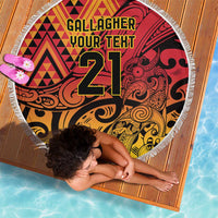 New Zealand Rangatira Custom Beach Blanket Red and Gold Niho Taniwha Maori Tribal