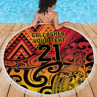 New Zealand Rangatira Custom Beach Blanket Red and Gold Niho Taniwha Maori Tribal