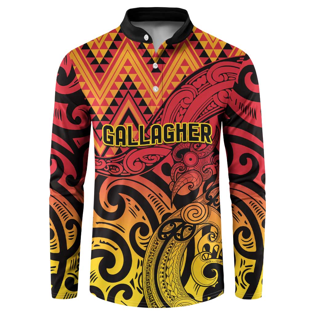 New Zealand Rangatira Custom Button Sweatshirt Red and Gold Niho Taniwha Maori Tribal