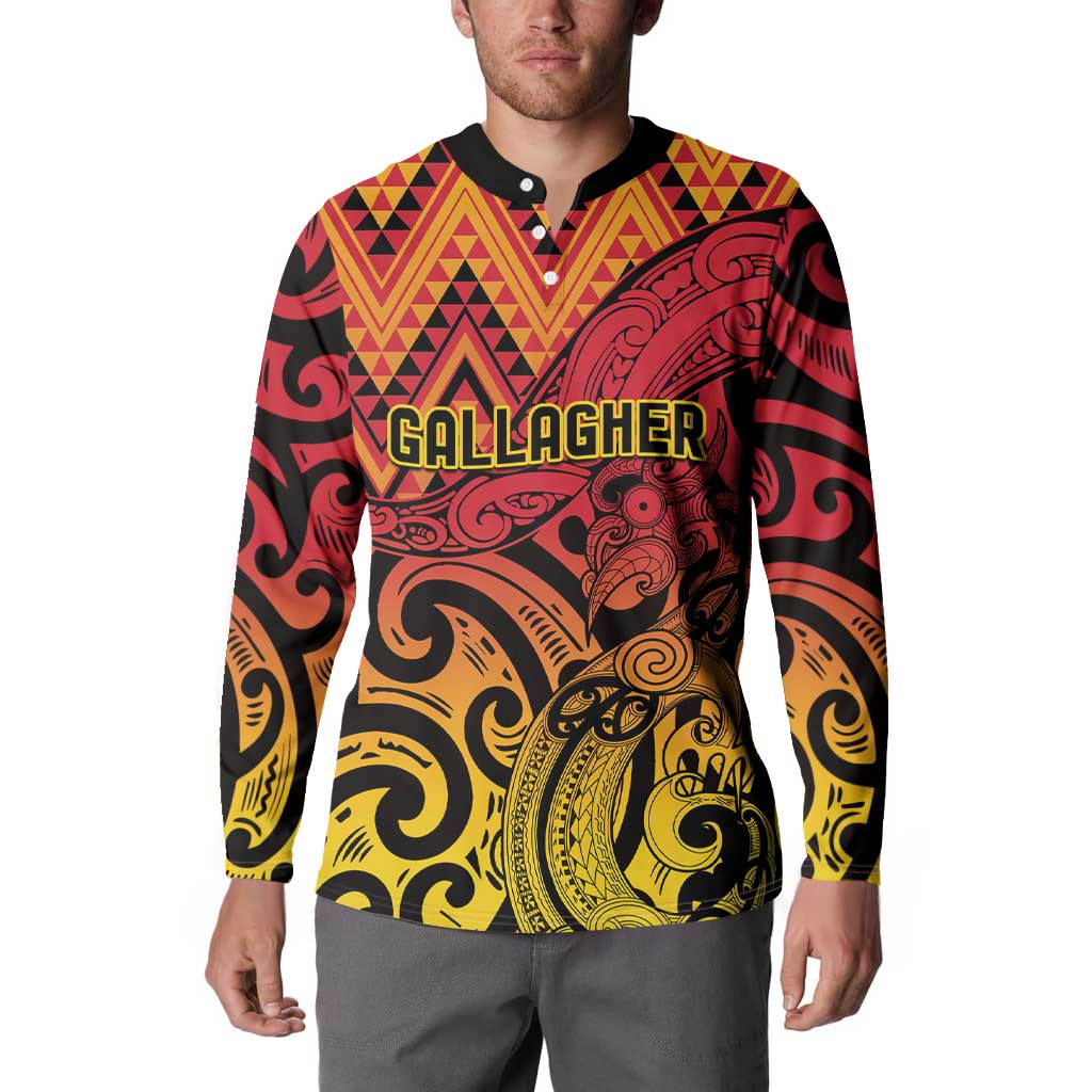 New Zealand Rangatira Custom Button Sweatshirt Red and Gold Niho Taniwha Maori Tribal LT9 - Polynesian Pride