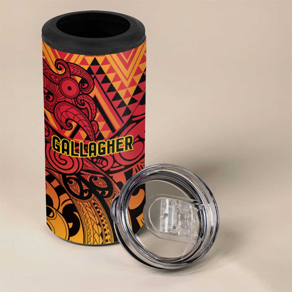 New Zealand Rangatira Custom 4 in 1 Can Cooler Tumbler Red and Gold Niho Taniwha Maori Tribal